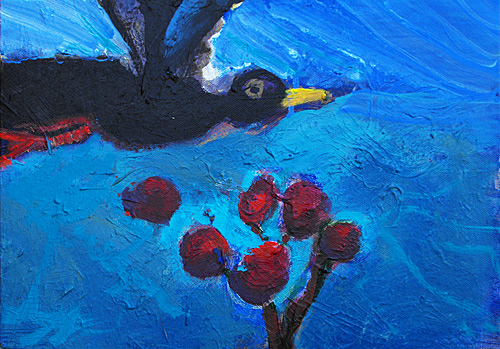 Marijke Braaksma painting, Bird and Berries